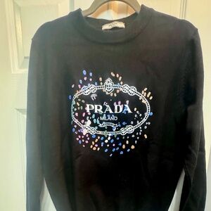 Prada Jumper in Black with a Pop of Color and Logo on the chest.